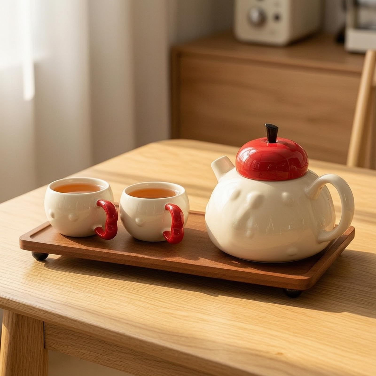 Baoblaze Set da Tè in Cerca Elegante Teiera con Tazze Moderno Stoviglie per Tavola, Con Vassoio