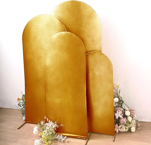 Efavormart - Juego de 4 fundas para telón de fondo de elastano dorado con acabado metálico, fundas ajustables para arcos de boda de parte superior