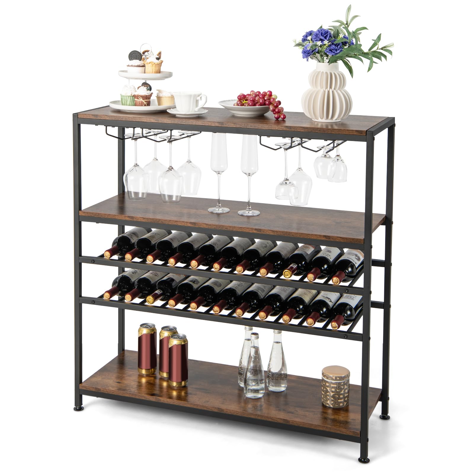 KOMFOTTEU Mueble Bar de 5 Niveles, Armario de Vino con Botellero para 22 Botellas y Portavasos para 20 Copas, Estantería de Almacenamiento para Cocina, Comedor, 100 x 35 x 101 cm