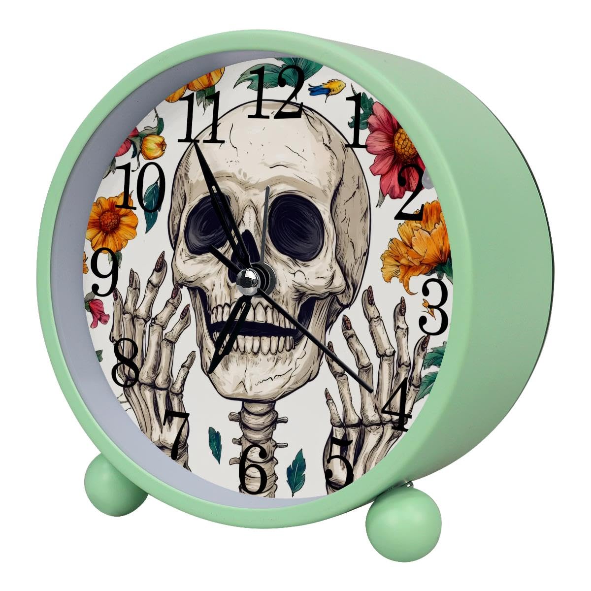 Luoweisi Alarm Clock Skeleton Flower, Silent Non-Ticking with Night Light