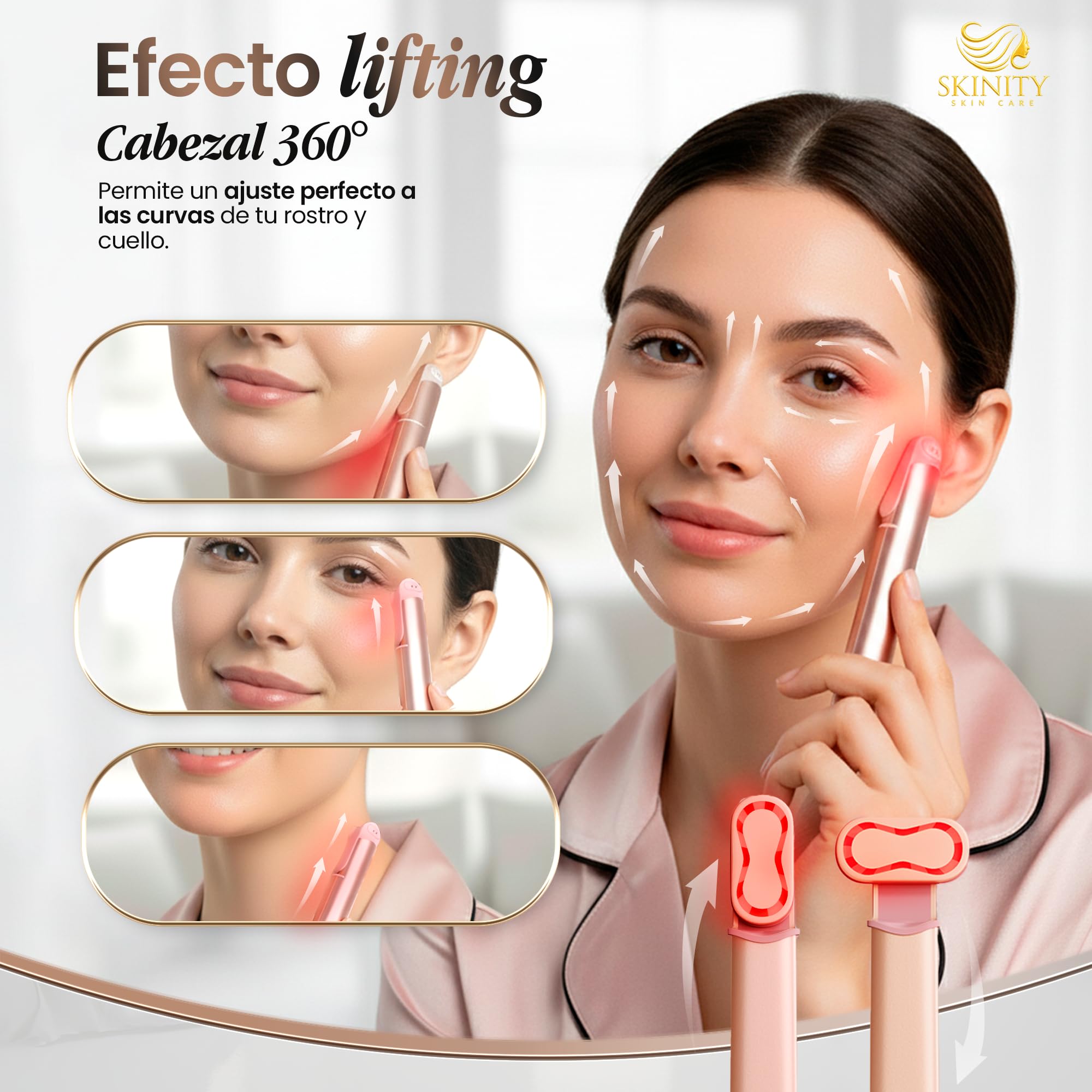 Masajeador Facial Reafirmante con Luz LED y Vibración Tensora | Cara Cuello y Mentón | 8 Posiciones | Calor Suave | Set + Antifaz Frío Calor Contorno Ojos y Mirada | Piel Sensible