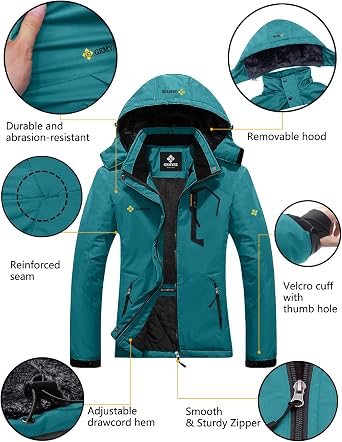 GEMYSE Women's Mountain Waterproof Ski Snow Jacket Winter Windproof Rain Jacket(Black,Small+Moonblue,Medium)