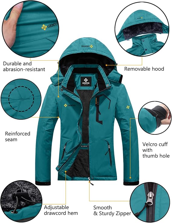 GEMYSE Women's Mountain Waterproof Ski Snow Jacket Winter Windproof Rain Jacket(Black,Small+Moonblue,Medium)