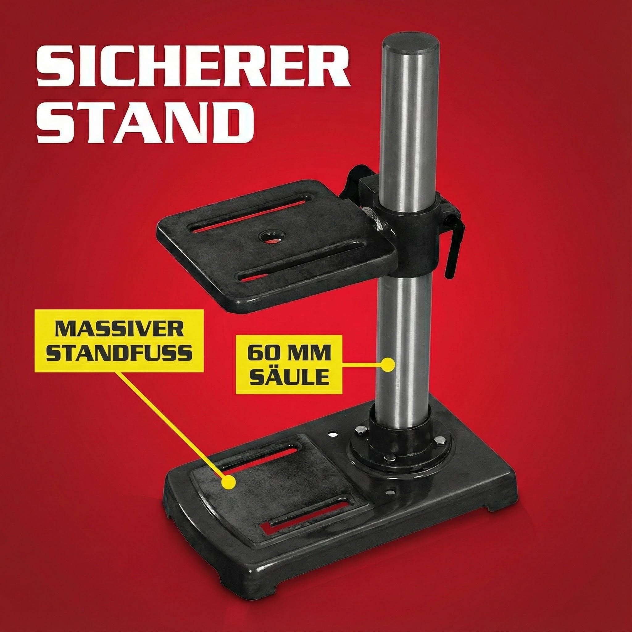 Hecht Profi Standbohrmaschine mit starken 600 Watt – 12-stufige Drehzahlregelung, schwenkbar- und höhenverstellbarer Bohr-tisch – Späneschutz - Praktische Säulenbohrmaschine, Tischbohrmaschine