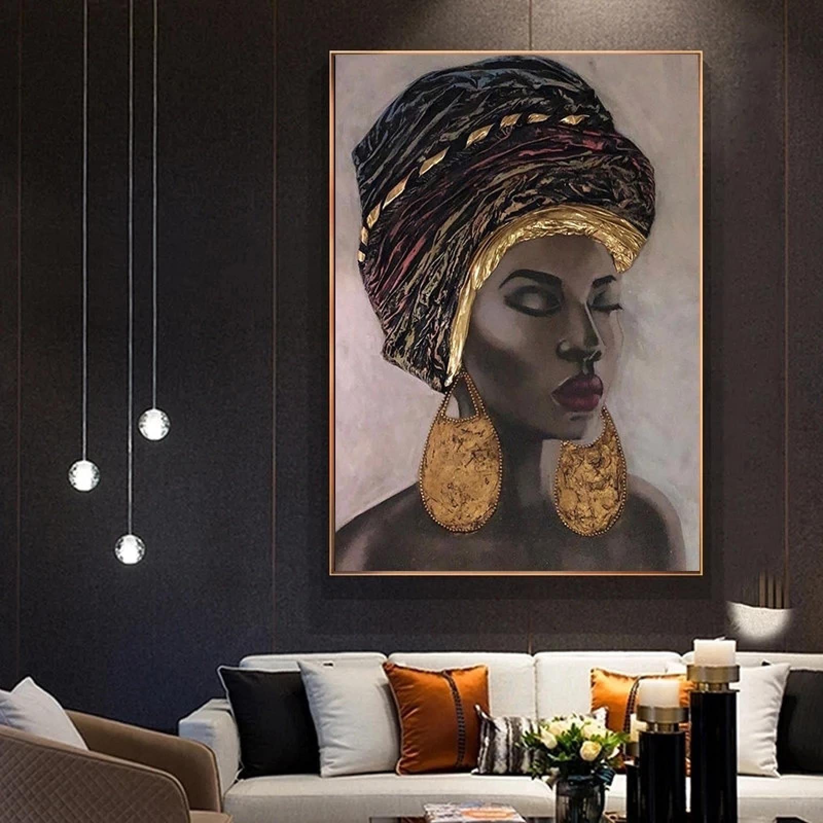 Czarna afrykańska kobieta sztuka obrazy na płótnie nowoczesny plakat i wydruki sztuka ścienna obraz do salonu dom dekoracja ścienna 70 x 100 cm bez ramy