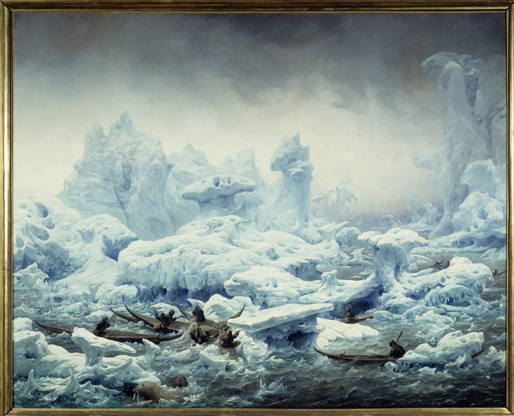 Posteriik No Frame Vintage Classic Picture Landscape Artwork View Of The Icy Ocean Walrus Fishing By François Auguste Biard Portrait Canvas Painting For Office Home Decor 60X90cm