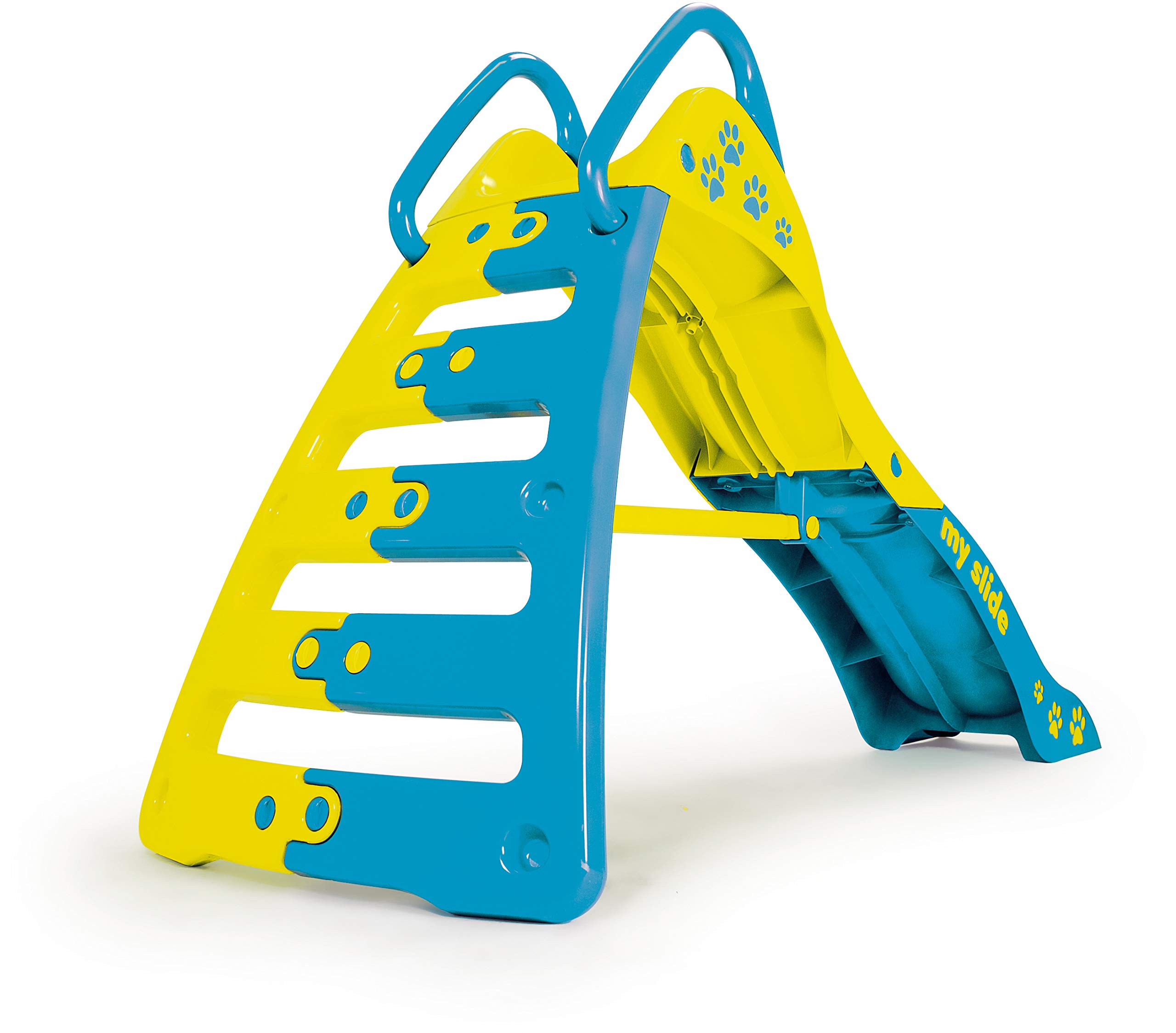 Tobogán Infantil My First Slide para Niños 2 Años 3 Años 4 Años | Tobogán para Niños con Decoración Permanente e Impermeable + Entrada para Manguera de Agua + Color Amarillo y Azul - INJUSA