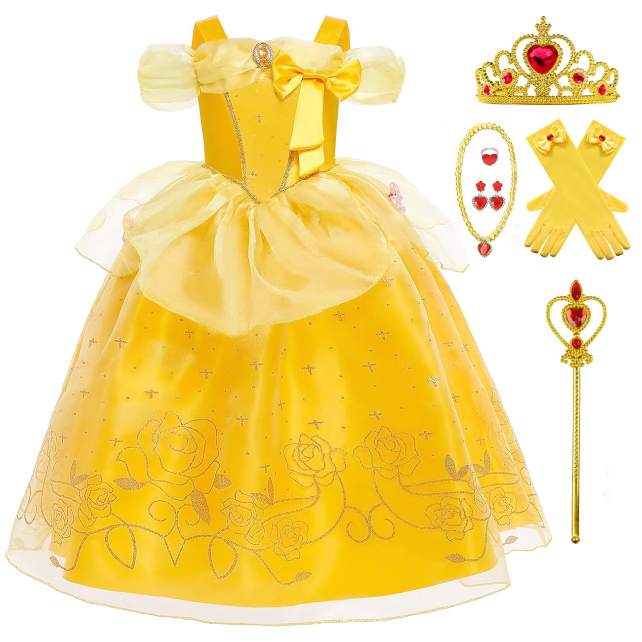 ZaisuiFun Disfraz Princesa Bella Niña Vestido La Bella y la Bestia con Accesorios para Carnaval Fiesta Cumpleaños Cosplay Navidad