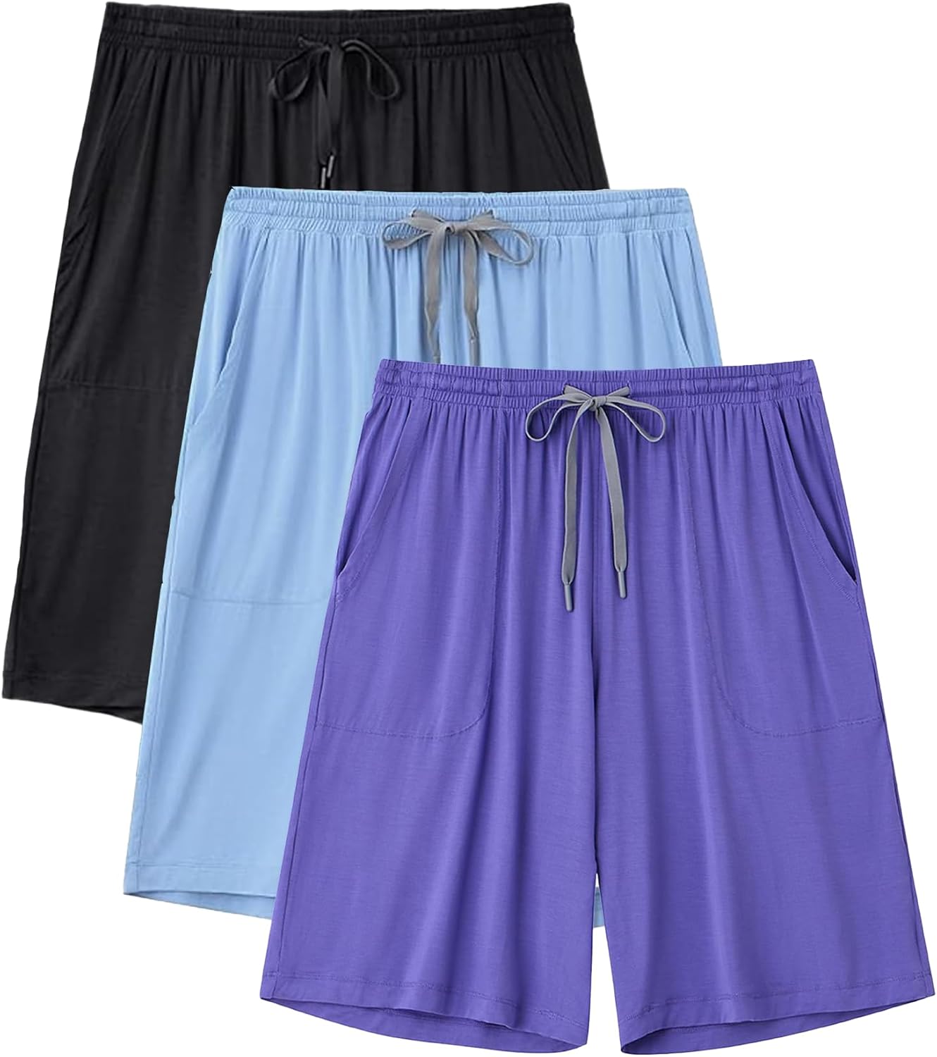 COLORFULLEAF Men's Pajama Shorts Sleep Shorts for Men with Pockets Summer Lounge Pants Pj Bottoms Multi Pack Loose Fit