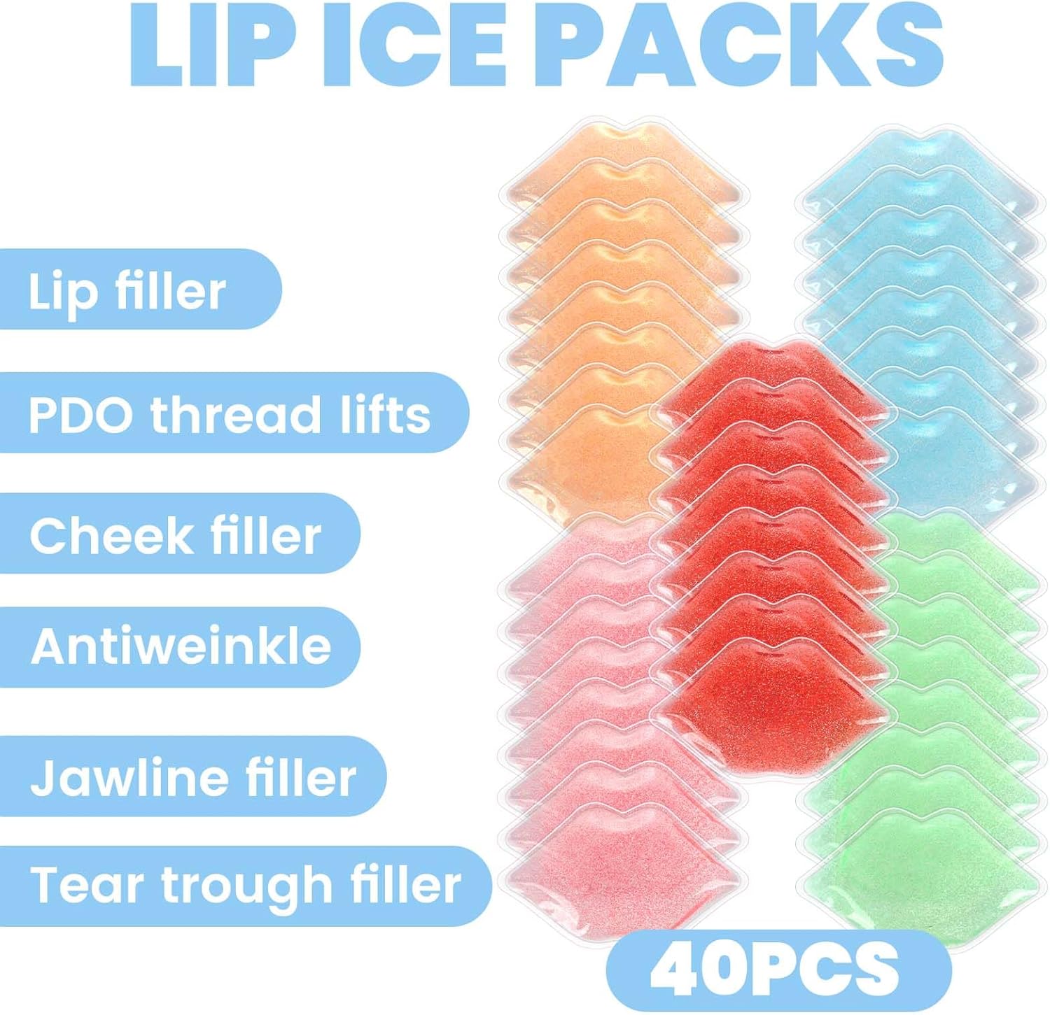 40Pcs Reusable Lip Ice Pack, Cold Compress for Lip Care, Pain Relief, Swelling Reduction and Soothing After Treatments