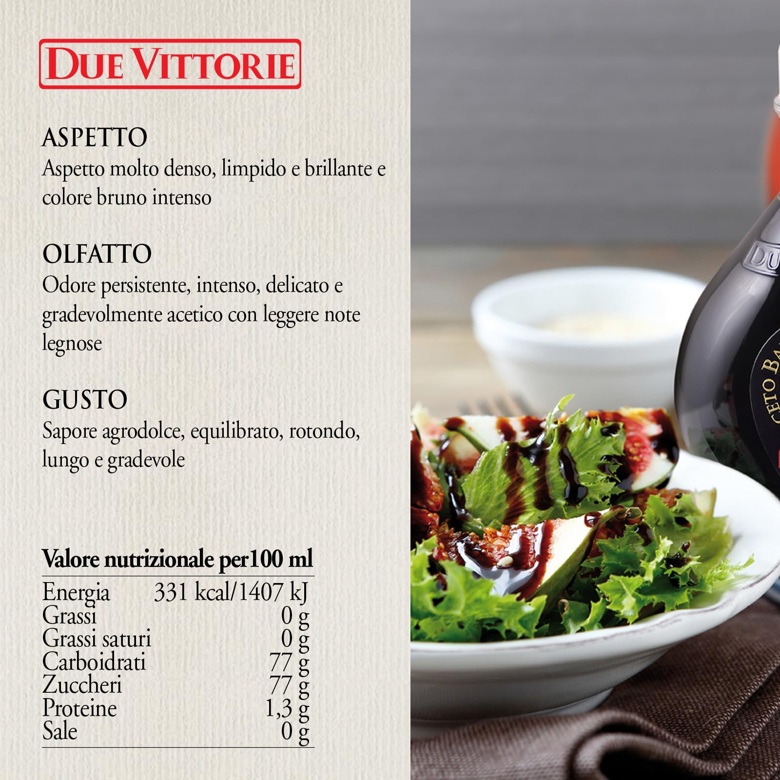 Due Vittorie - Balsamico-Essig aus Modena IGP Auswahl aus dichtem und vollmundigen Gold ohne Zuckerzusatz, Farbstoffe, konserviert und glutenfrei, süß-saurer Geschmack für süße und herzhafte Speisen