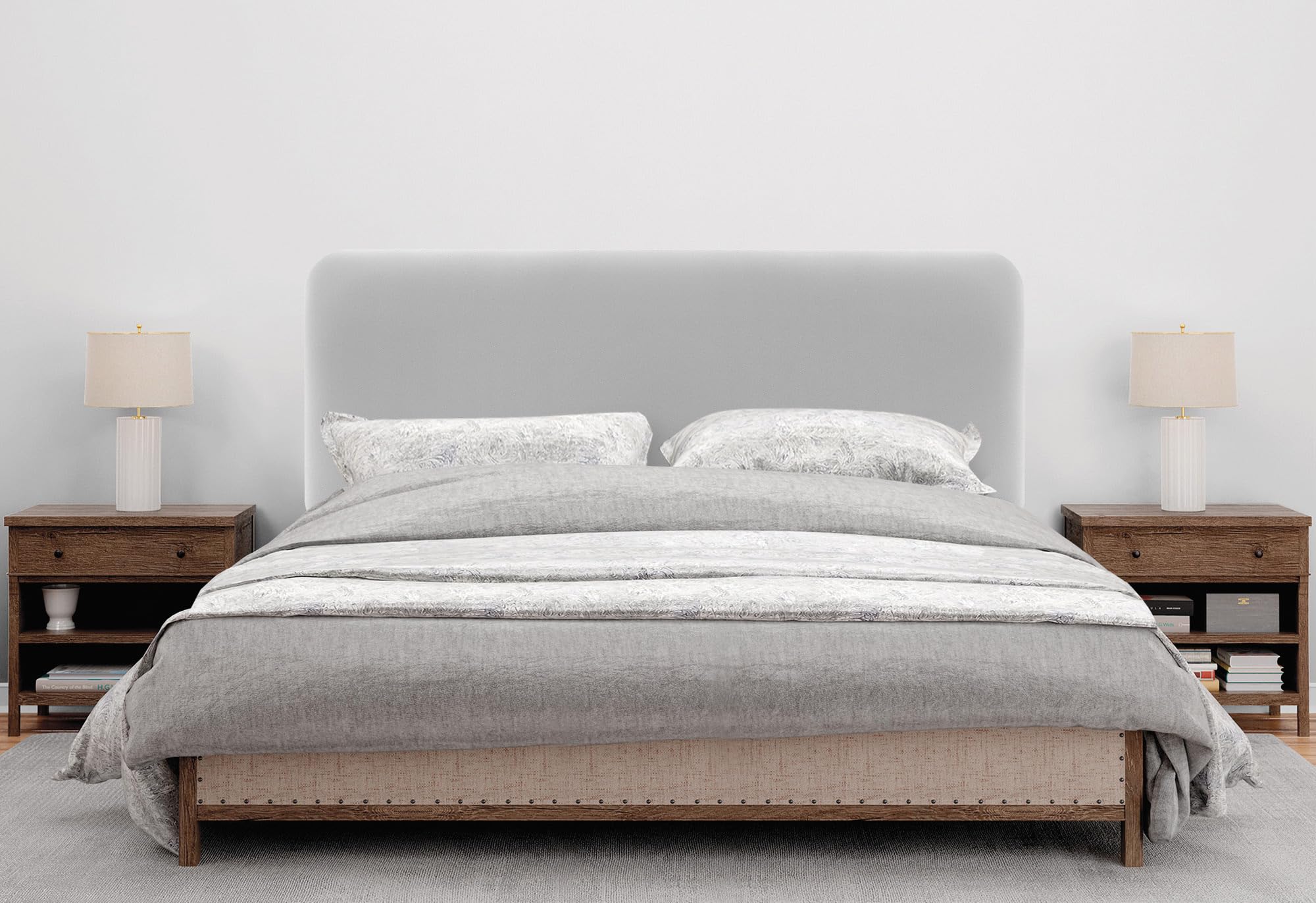 DHOME Cabecero Tapizado Liso Redondeado Polipiel con Patas para Pared Acústicos Cabeceros Absorbentes Cabezal Cama Dormitorio (Gris Claro, 135cm)