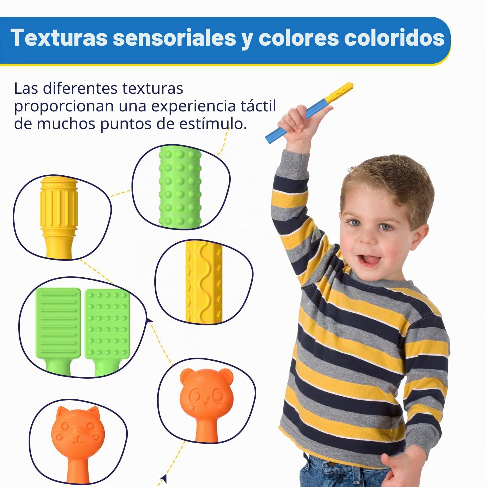 Kit de estimulación sensorial oral con 6 cabezales texturizados suaves para terapia del habla y apoyo a la alimentación, fuerza muscular y mejora de la fonación, color azul