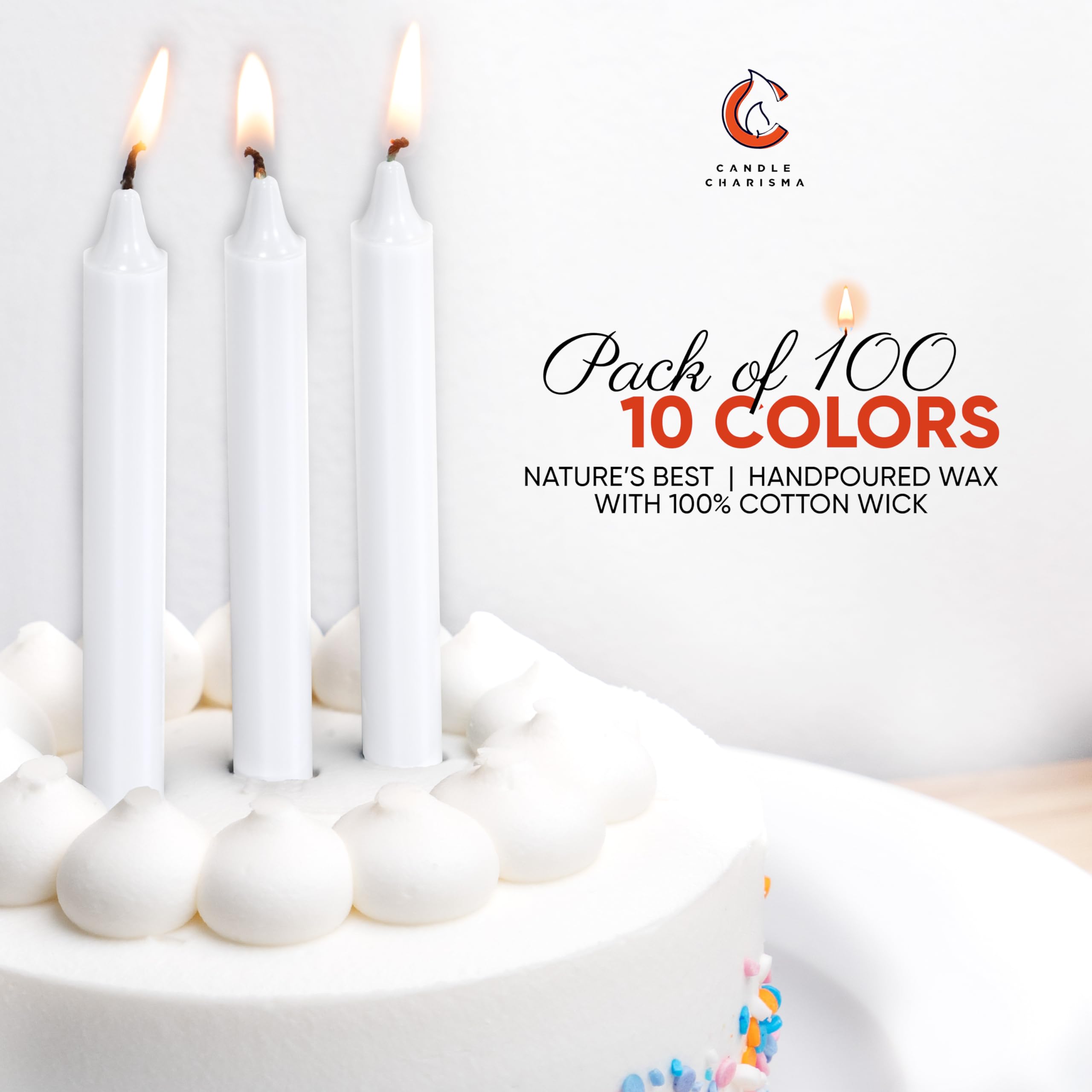 Candle Charisma 100 candele bianche per incantesimi, candele profumate alla paraffina da 10,2 cm, senza fumo e antigoccia, candele colorate, lunghe candele coniche spesse 1,1 cm per rituali