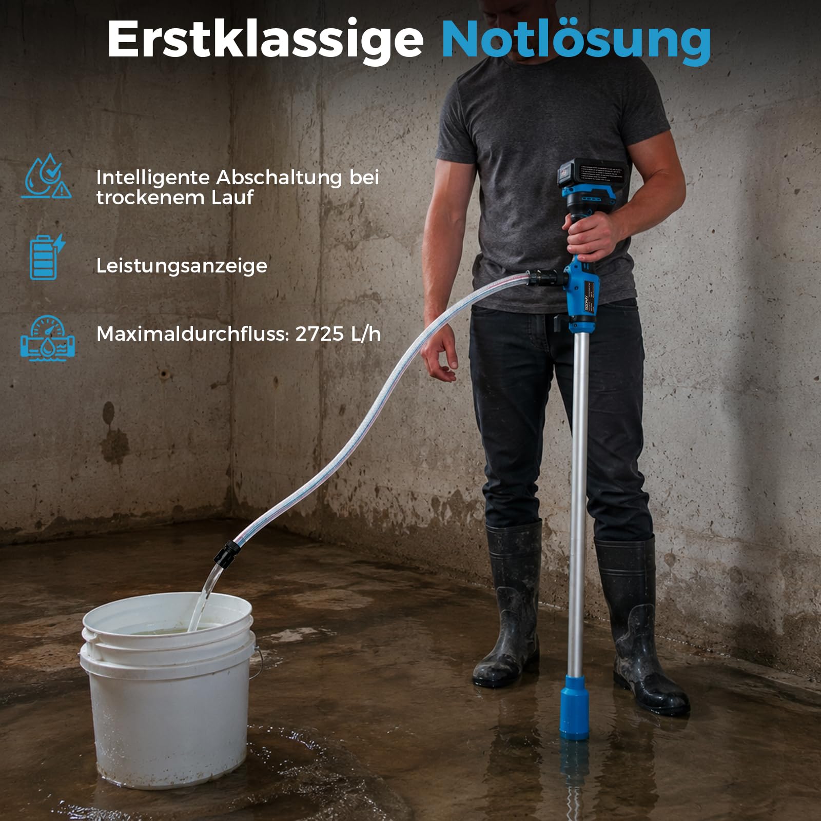 Akku Stab-Transferpumpe, Kompatibel mit Makita 18V LXT Akku, Elektrische Ölpumpe mit Digitalanzeige & Auto-Stopp, 2725 L/h, für Diesel, Wasser, Garten, Pool, IBC
