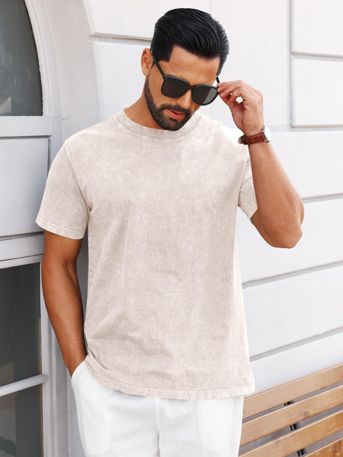 Runcati Męski T-shirt z krótkim rękawem, okrągły dekolt, bawełna, na lato, do noszenia na co dzień, krój regularny, styl vintage, modny