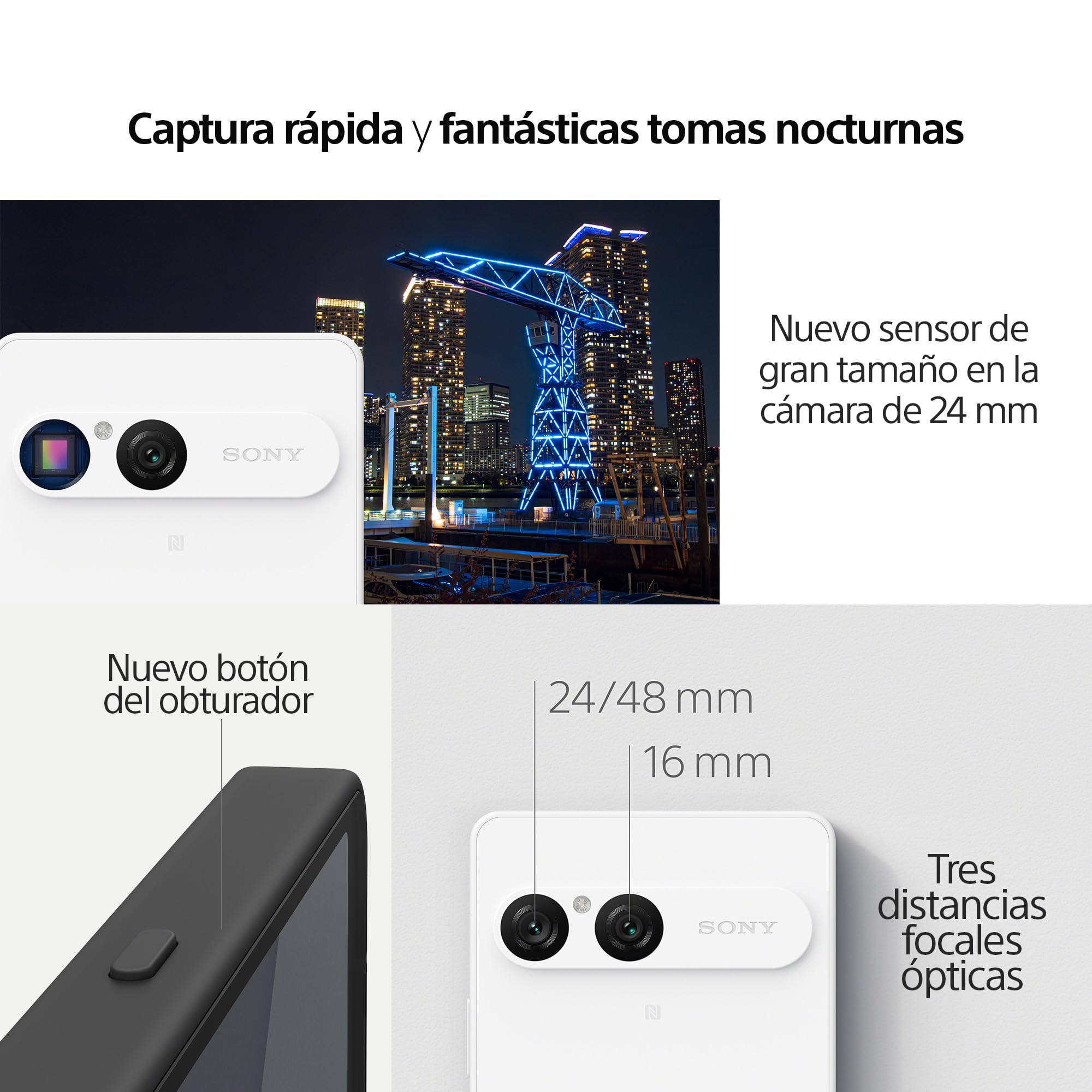 Sony Xperia 10 VII: OLED de 6,1" y 19,5:9 con 120 Hz, batería de 5000 mAh, Objetivo Ultra Gran Angular de 16 mm, Audio de 3,5 mm, Android 15, IP65/68, Doble SIM híbrida, Negro Carbón