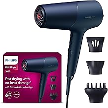 Philips 5000 Series ThermoShield Hair Dryer, Ion, 2300 W, Metallic Blue, with 9 mm and 11 mm Styling Spout, Diffuser, BHD510/20