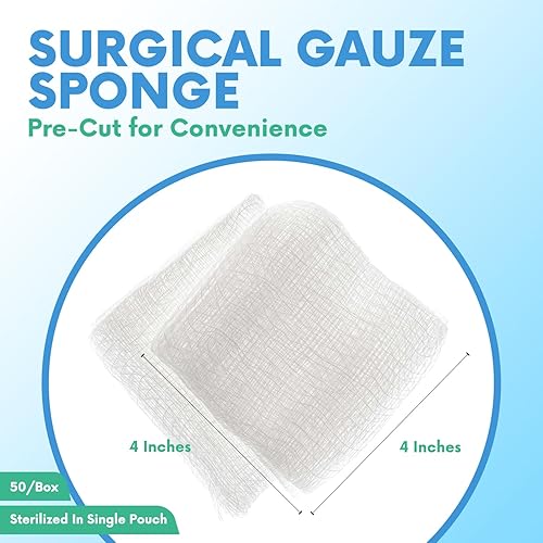 Miniatura 5 de Almohadillas de gasa estériles grandes de 4 x 4, paquete de 50 unidades, algodón tejido de 12 capas, esponjas de gasa médica envueltas