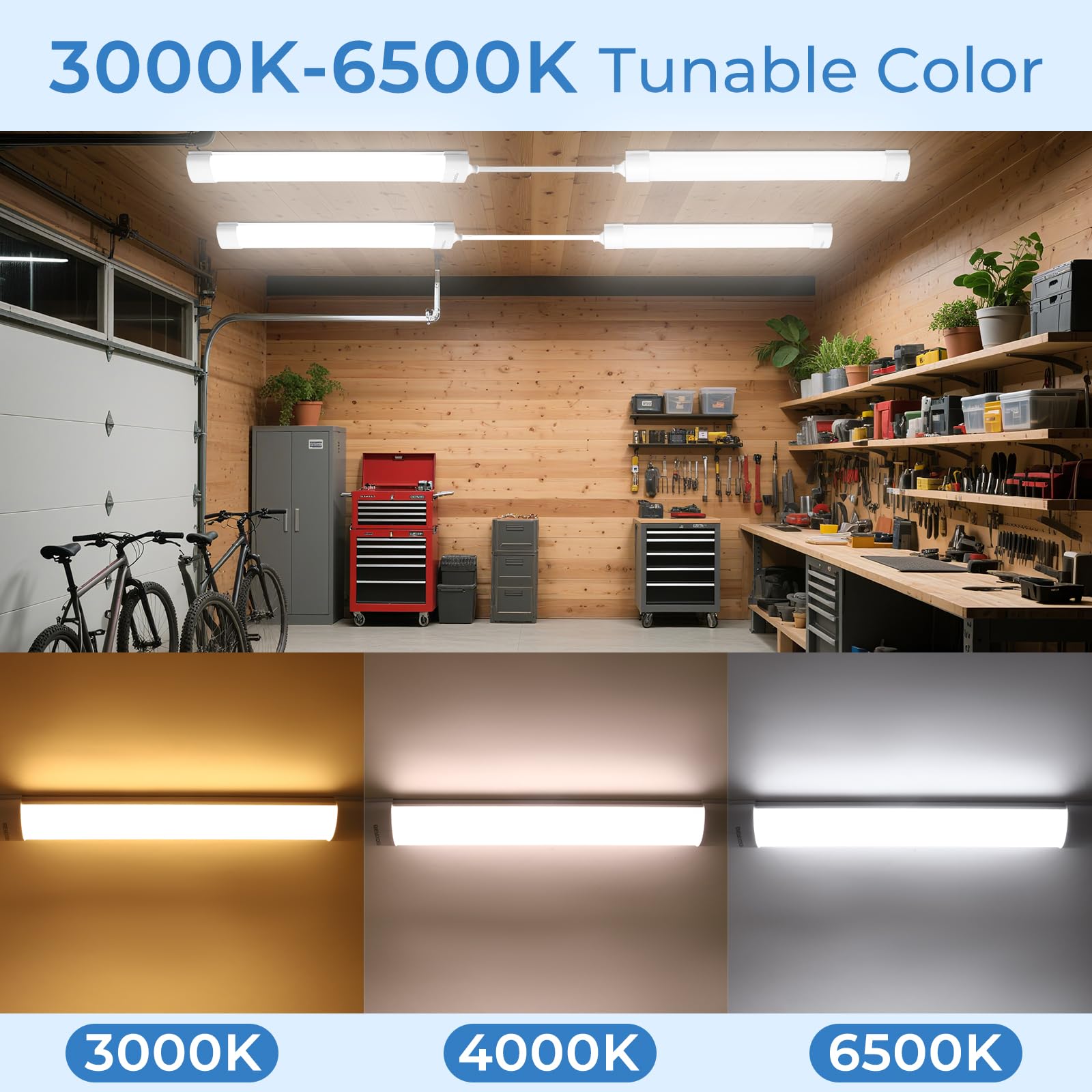 CCT Regleta LED Cocina Techo 60cm con Ajuste de Color 3000K-6500K, Barra LED Exterior Impermeable IP65 para Tobertizo, Garaje, Lavadero, Taller, Sótano, 18W
