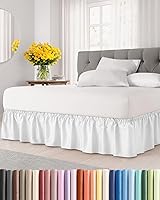 CGKUnlimited Wrap Around Queen Bed Skirt White 15 Inch Drop - Easy Fit Elastic Pleated Dust Ruffle, Wrinkle-Free Brushed Microfiber