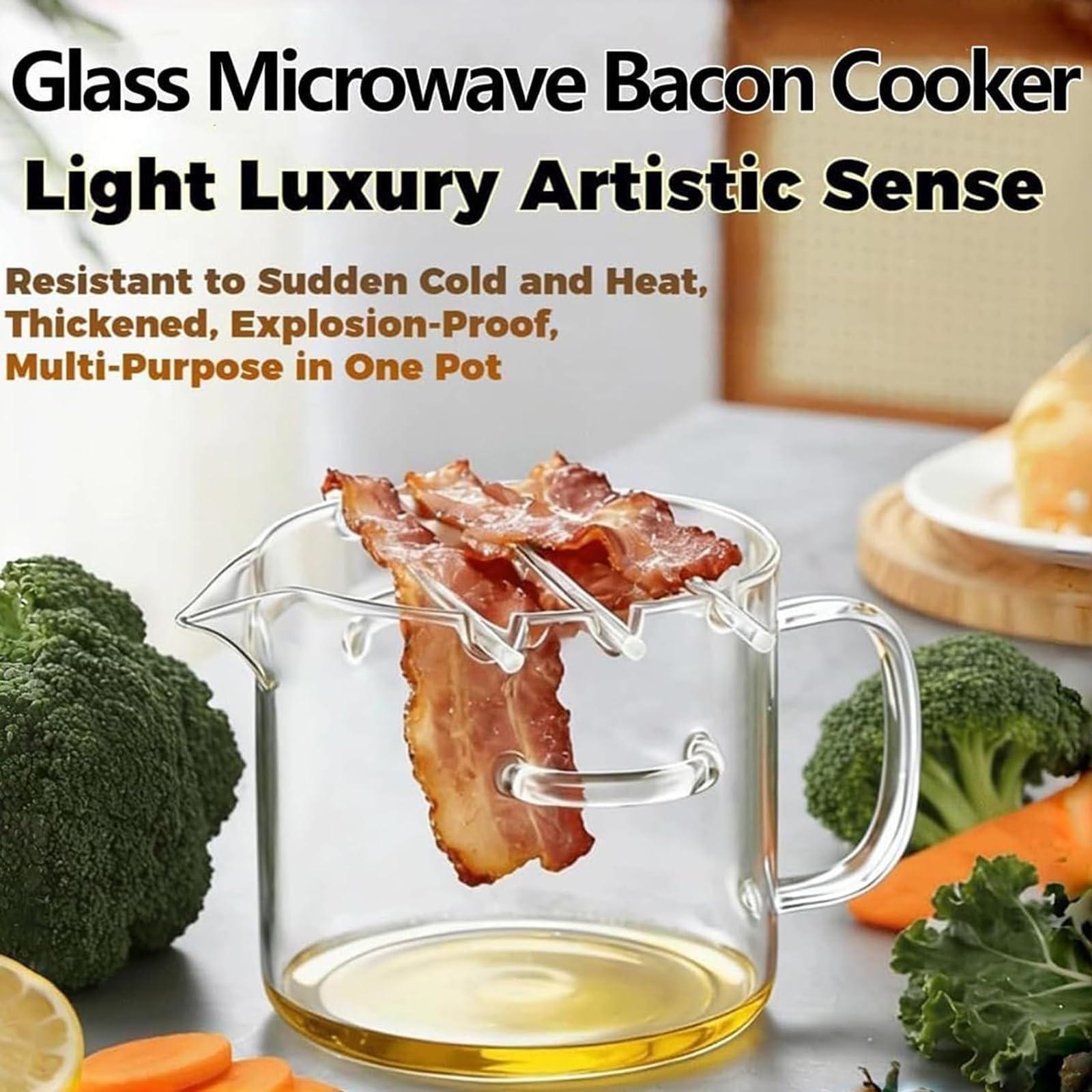Mikrowellengeeigneter Speckgarer Aus Glas Mit Deckel, 2,1 L Speckform, Auflaufform, Behälter Und Rost Für Den Backofen, Hitzebeständiger Kochtopf/Dampfgarer Mit Fettabtropfgitter(2PCS)