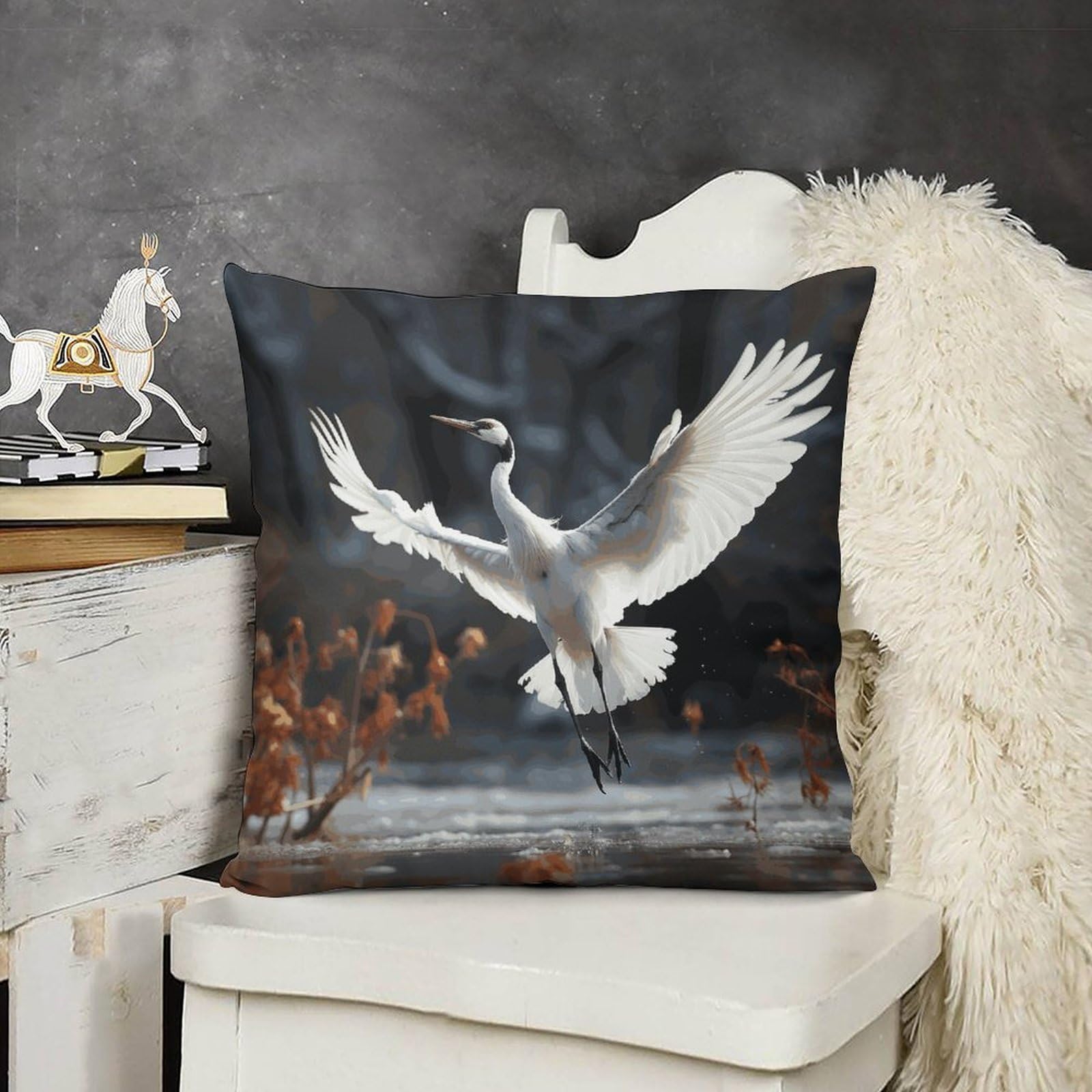 FodPand Decorative Crane Dancing Throw Pillow Covers 26x26 Soft Plush Cozy Cushion Cases with Invisible Zipper Body Pillowcase Square Accent Pillow Shams for Couch Sofa Bedroom Living Room
