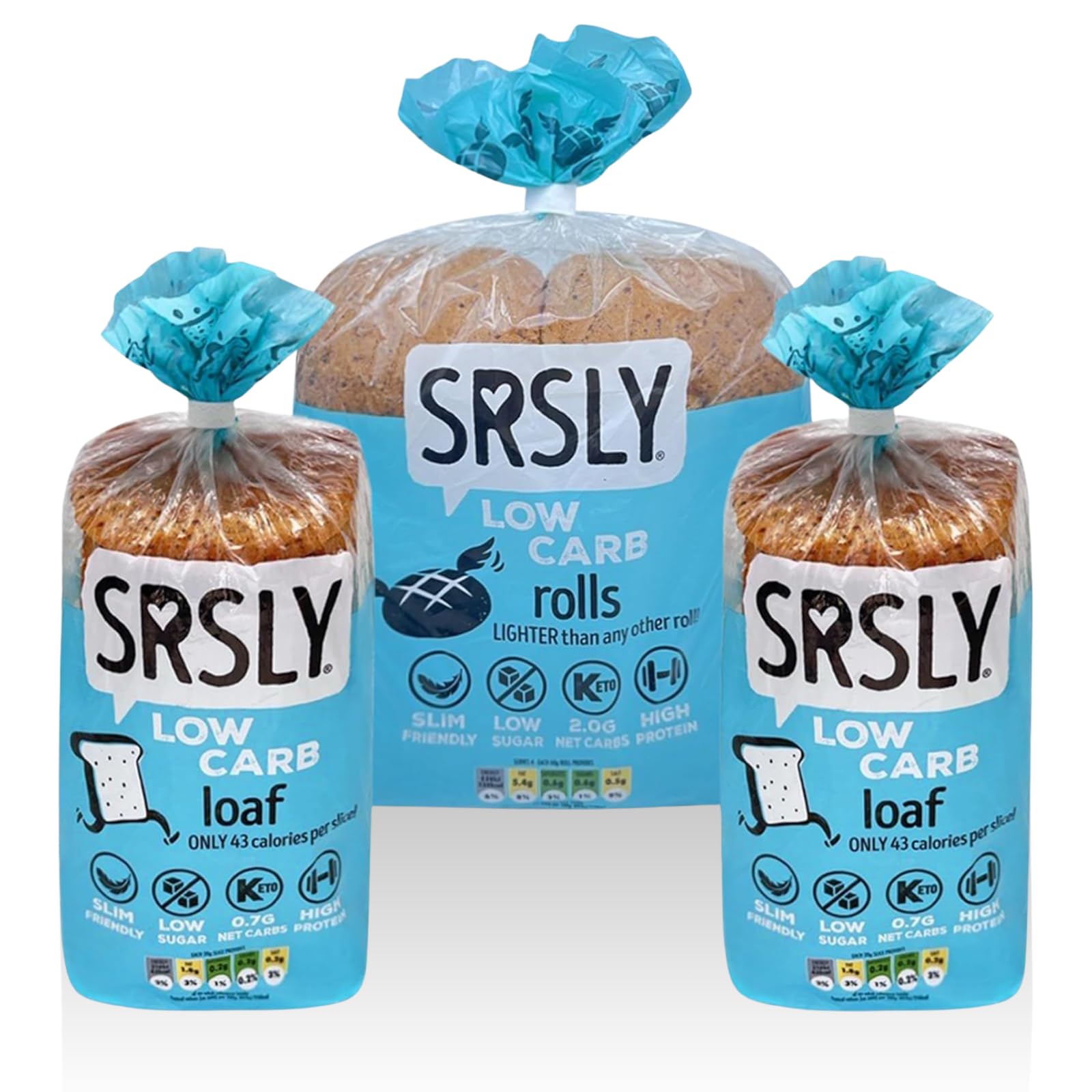 SRSLY Low Carb Keto Bread Bundle | 0.7G Carbs & 43 Kcals Per Slice | 2G Carbs & 130 Kcals Per Roll | Freshly Baked Light & Fluffy | Low Calorie High Protein Bread 2 Loaves 4 Rolls