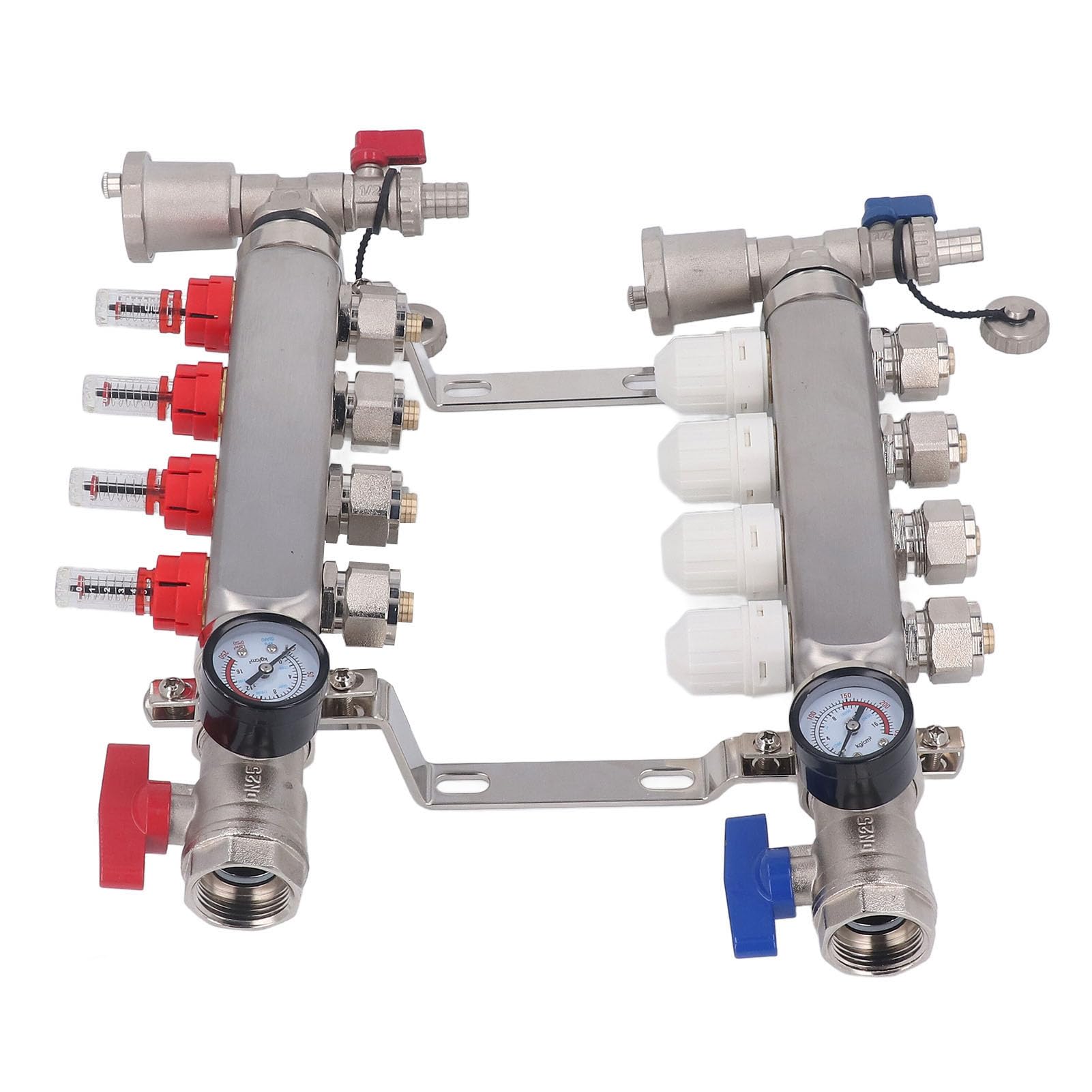 Set Collettore per Riscaldamento a Pavimento con Flussometro Regolabile Visibile, Acciaio Inossidabile a 4 Circuiti per Sistemi di Riscaldamento Efficienti
