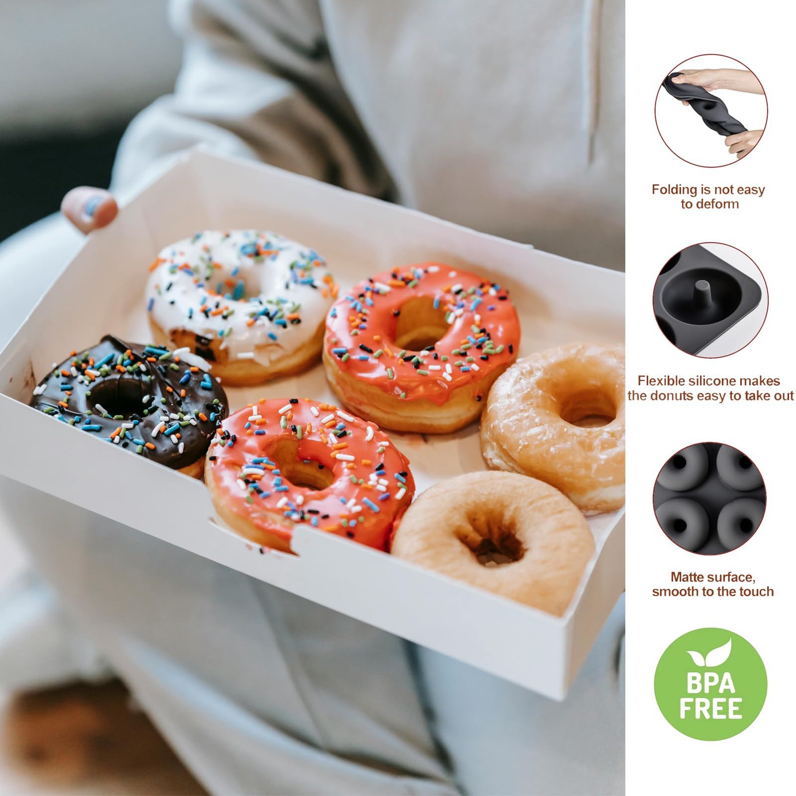Silikon Donut Formen, 2 Stück Silikon Donut Backform Antihaft Backblech für Kuchen Keks Bagels Muffins, Geeignet für Geschirrspüler, Backofen, Mikrowelle
