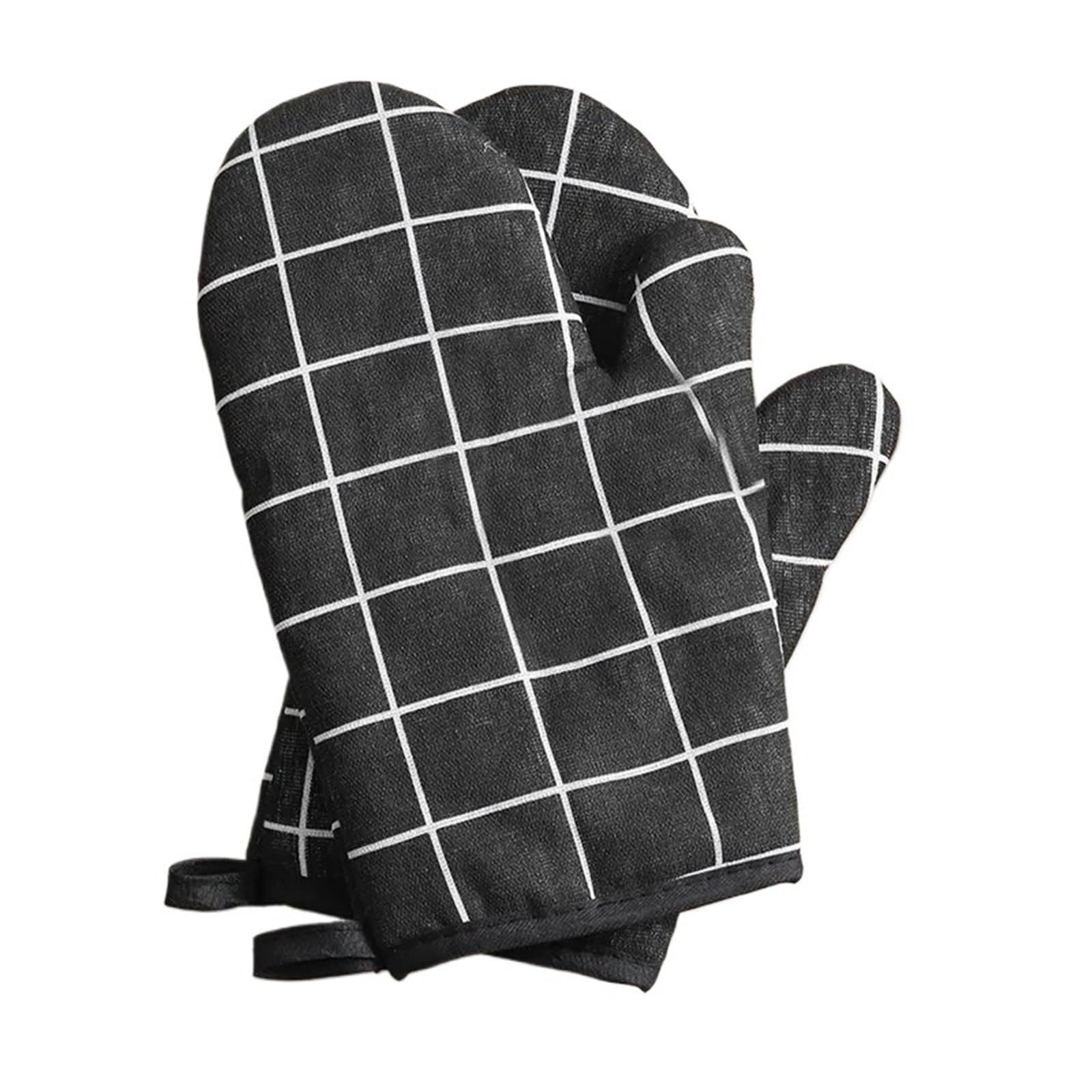 2pcs High-Temperature Resistant Oven Baking Gloves - Durable Linen Kitchen Mitts for Safe Cooking and Baking(Black)