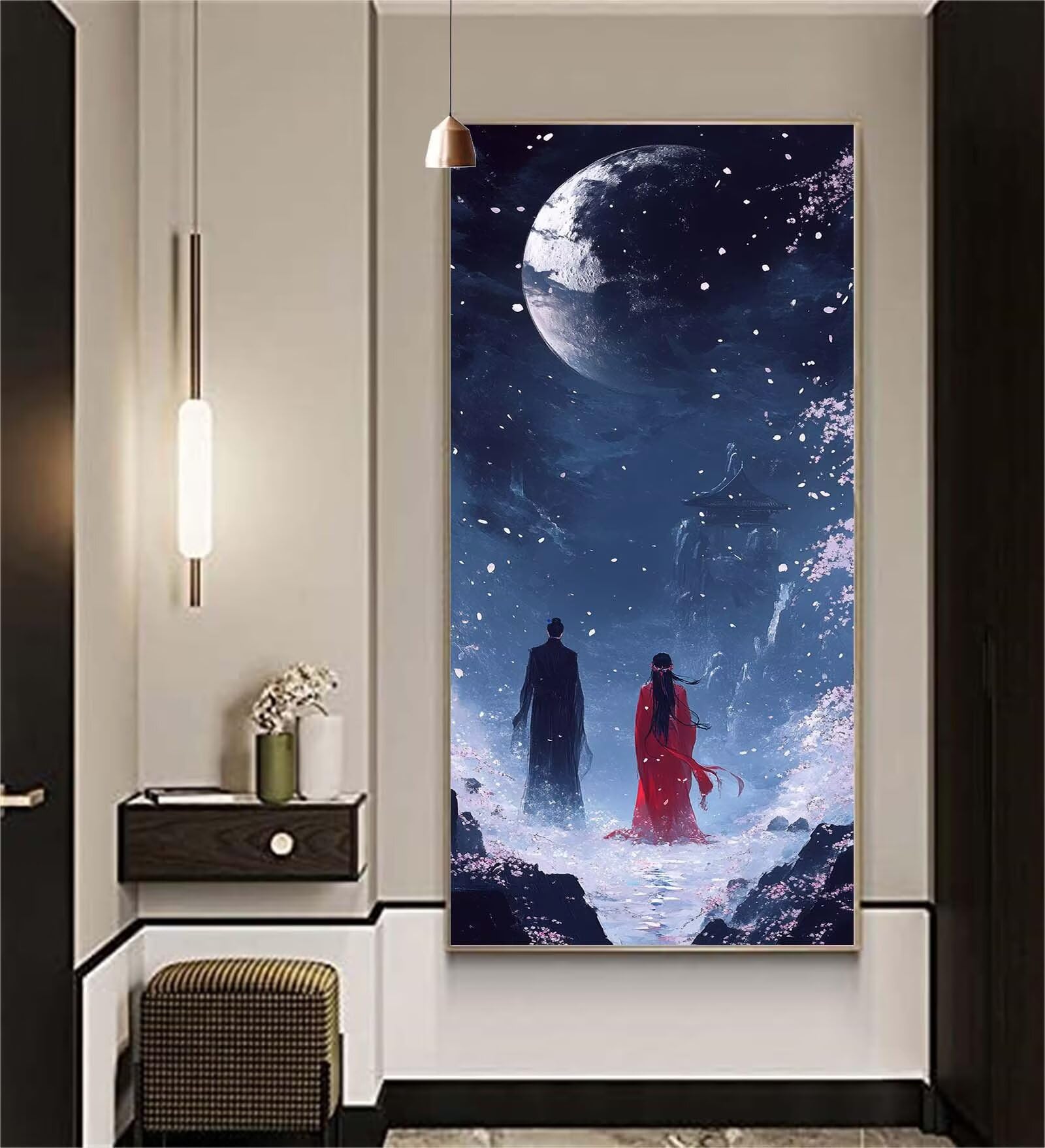 Diamond Painting Couple Diamond Painting Adulte Lune Diamant Painting Enfant,DIY Peinture Diamant Broderie Kit Complet Diamant Art Tableau Perle Decoration Maison Idee Cadeau Femme 90x180cm Z1143