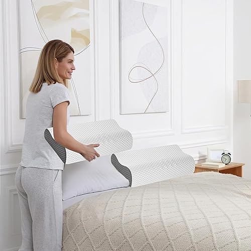 Miniatura 7 de Almohadas refrescantes de espuma viscoelástica para dormir, almohada cervical ergonómica para aliviar el dolor de cuello y hombros, almohada fría