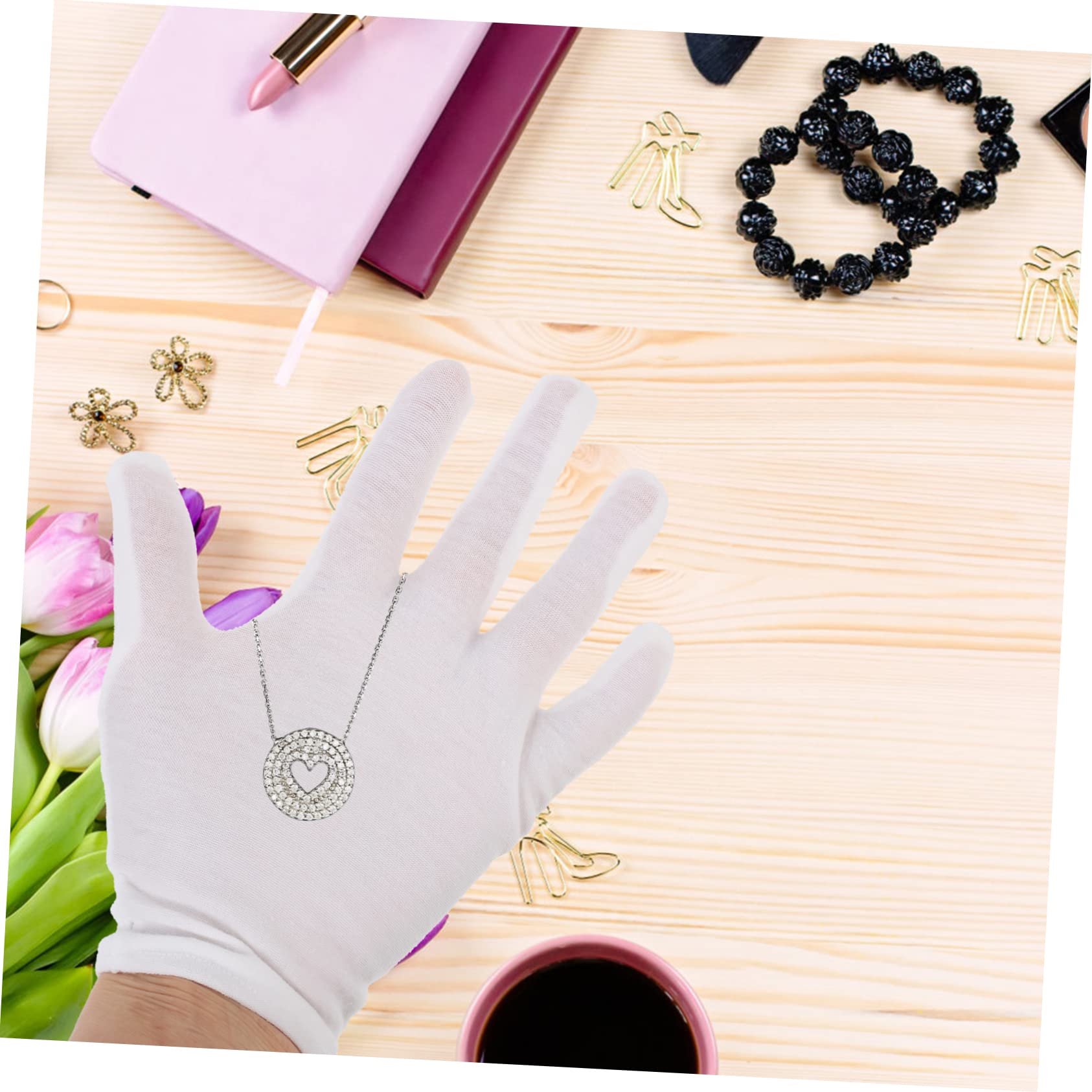 SOESFOUFU Elastic Cotton Hand Covers 12 Pack Washable Men's -Proof White Watch Jewelry Gloves