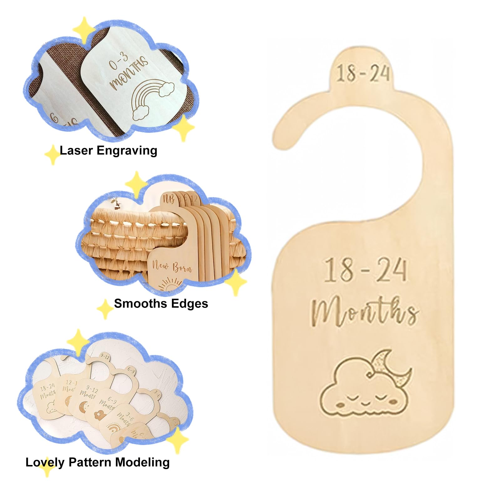 7 PCS Baby Wardrobe Dividers, Cartoon Baby Clothes Storage, Wood Safe Wardrobe S