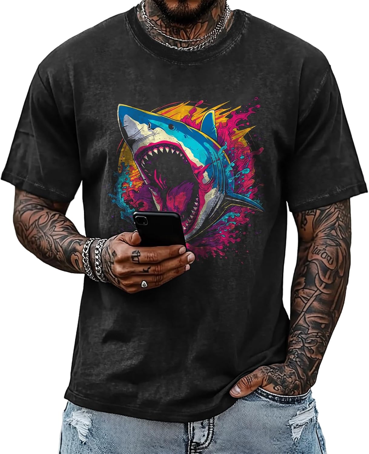 Trendy Y2K Mens Shirt Lightweight Vintage T Shirts Loose Fit Comfy Crewneck Breathable Graphic Tees