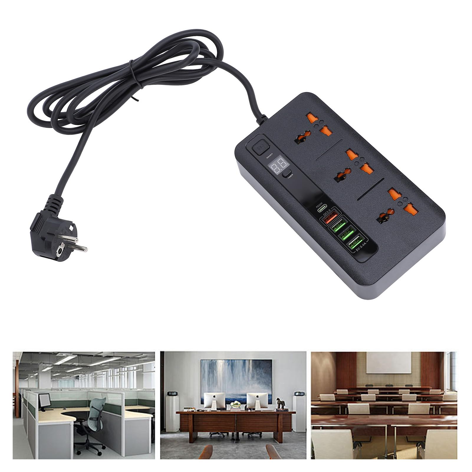PD20W QC3.0 Dual-Schnelllade-Steckdosenleiste, Multi-Steckdosenleiste mit Digitalanzeige und Kurzem Kabel für Einkaufszentren, Heimdekoration, Büros