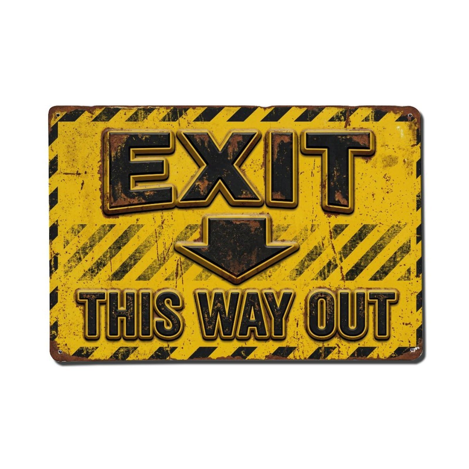 Exit This Way Out Glow in Dark Vintage Metal Tin Sign Plaque Wall Decor for Cafe, Club, Garden Metal Poster 8x12Inch