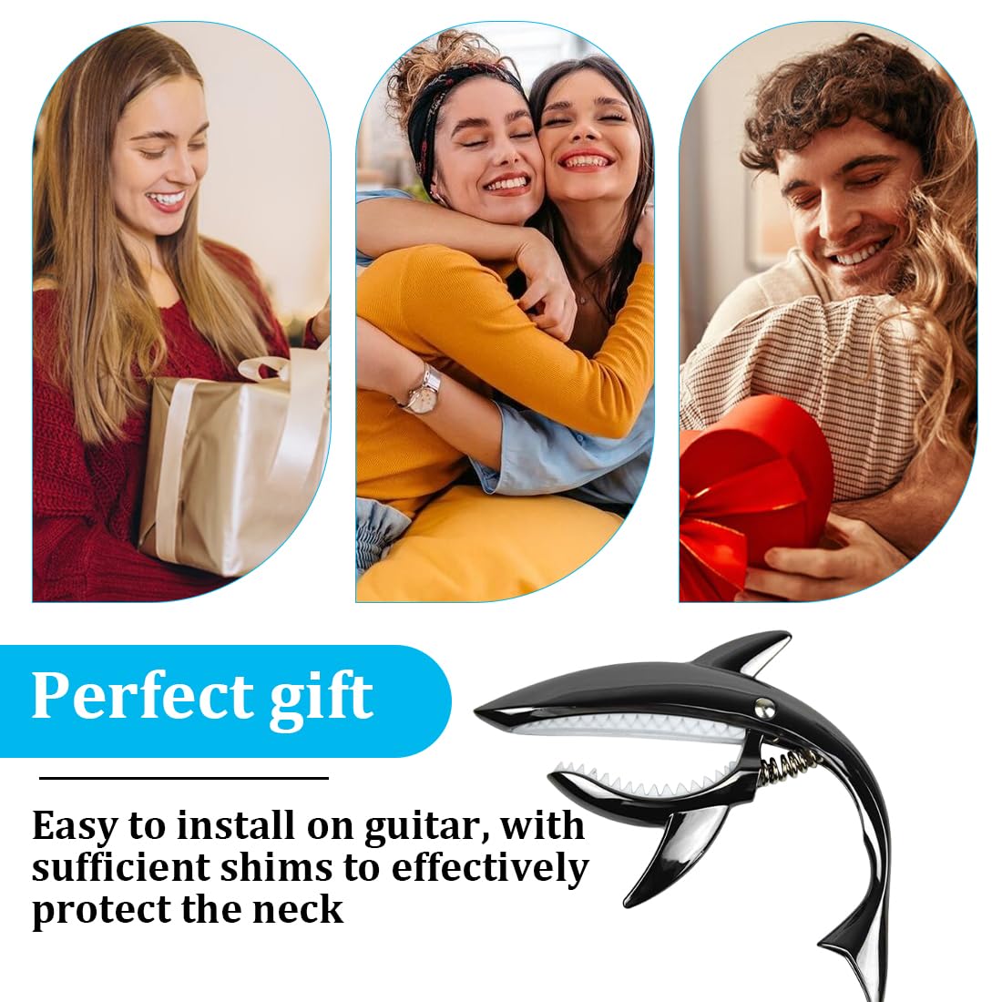 Capo Requin Pour Guitare, Capodastre de guitare en alliage de zinc Capodastre Shark, Capodastre Portable Et Léger, Pince En Métal Légère Et Agréable Au Toucher, Pour Electrique Folk Classique Ukulele
