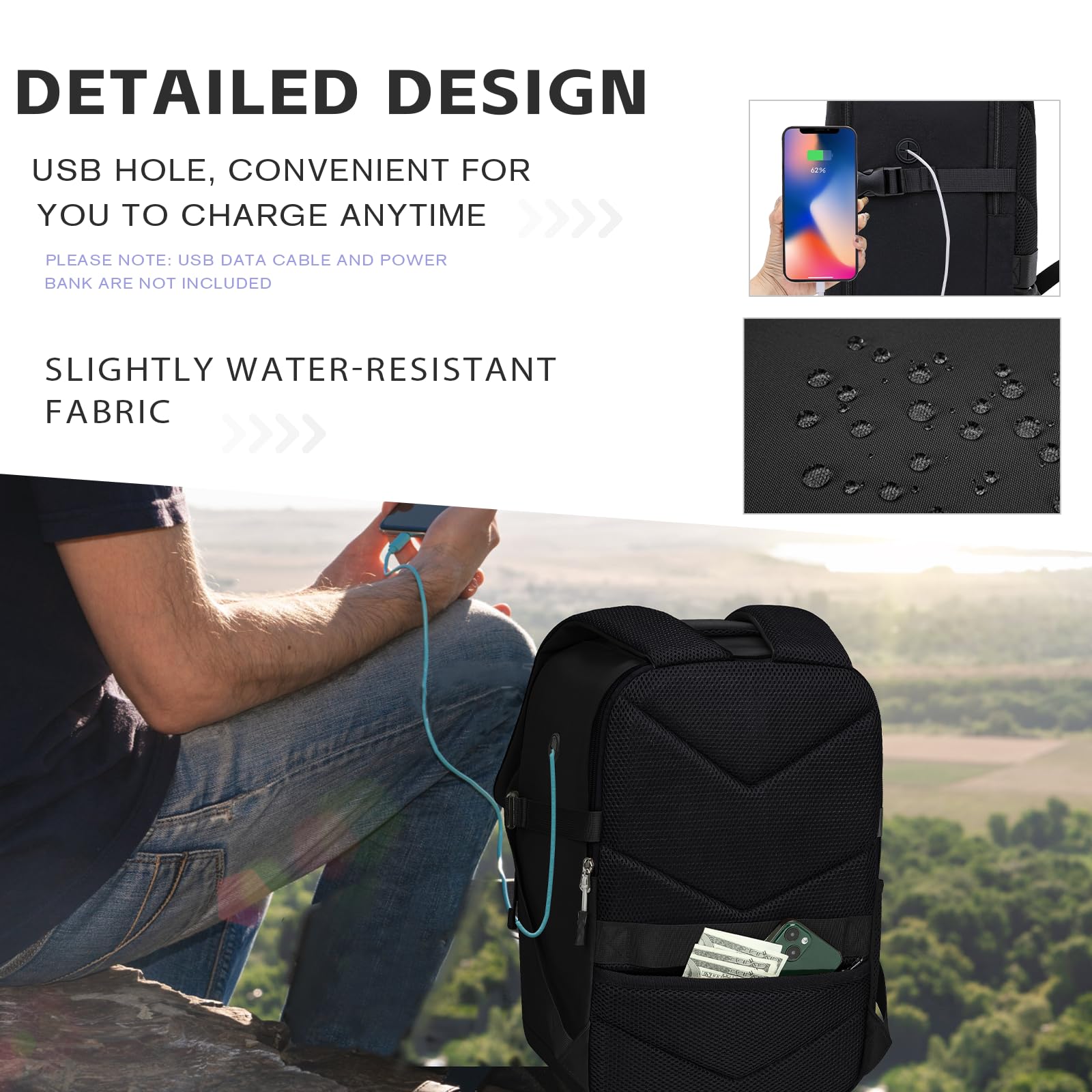 Hayayu Zaino Per Ryanair 40x20x25, Zaino Da Viaggio Aereo Bagaglio a Mano 40x30x20 per Wizzair Easyjet,Borse Da Cabina Zainetto Donna Uomo Zaini Da Viaggio Con Foro USB