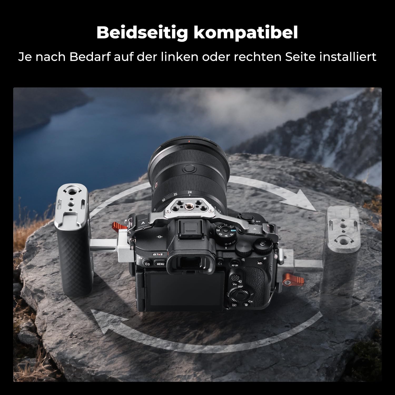 K&F CONCEPT Seitengriff für Kamerakäfige, Side Handle mit 3/8" Locating Schraube für ARRI und mit Schnellverschluss für NATO-Schiene,mit Kaltschuh und Gewindeloch,40mm nach Oben/unten verstellbar