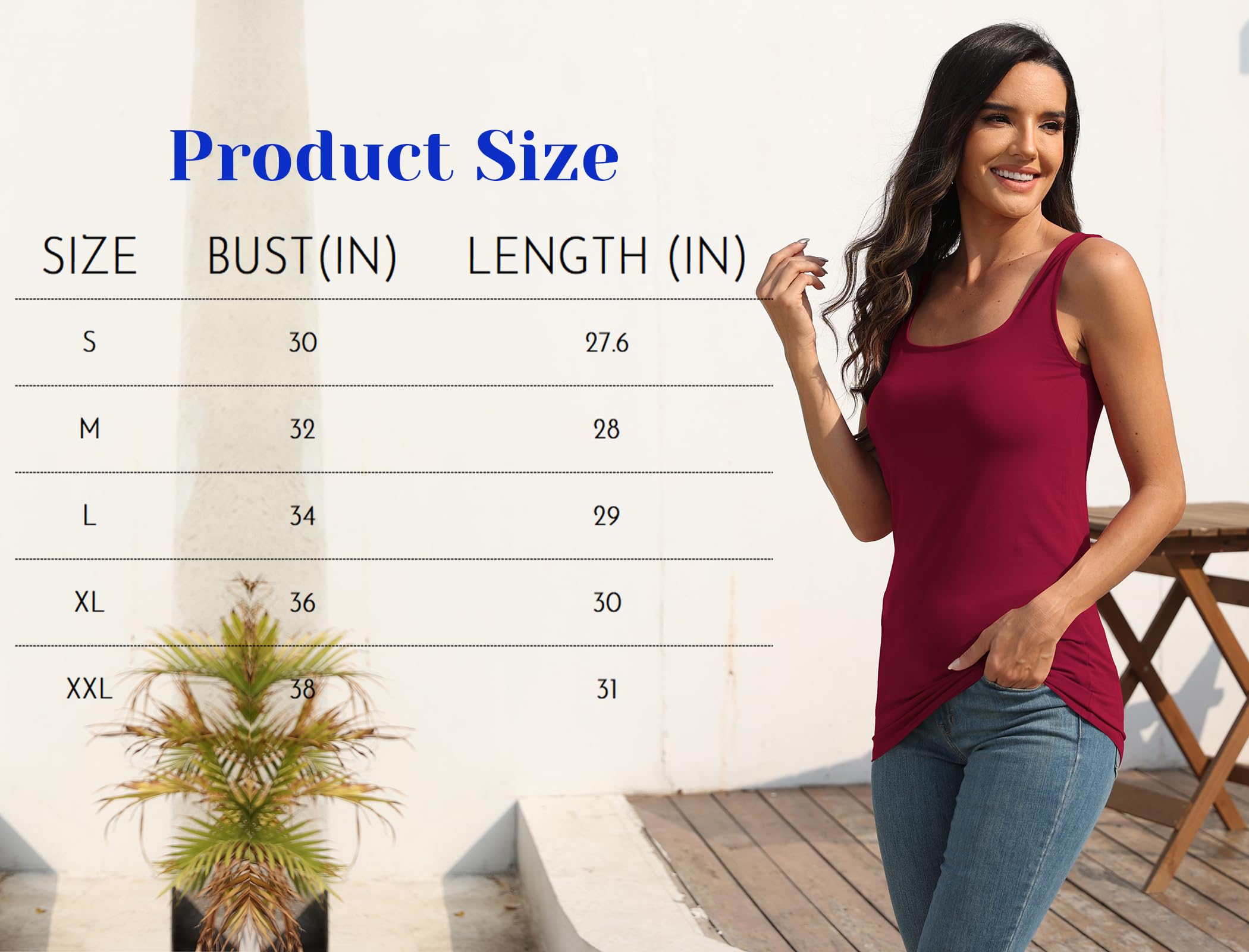 TAIPOVE Langes Tanktop für Damen, quadratischer Ausschnitt, ärmellos, Tunika, Hemd, Baumwolle, Unterhemden, 3er-Pack