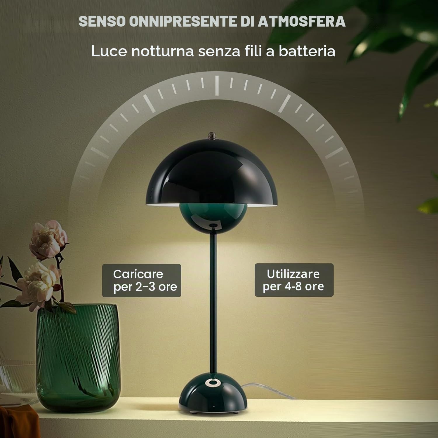 Lampada A Fungo LED Ricaricabile, Lampada da Tavolo per Vaso di Fiori Wireless Lampada da Tavolo Dimmerabile al Tocco Lampada da Comodino Lampade A Fungo Lampada da Scrivania,Gray Blue