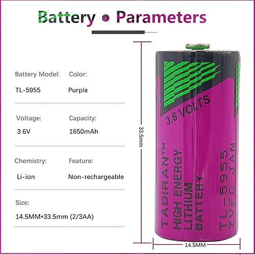Miniatura 2 de Batería de litio TL-5955 23AA 3.6V 1650mAh para Tadiran TL5955 3.6V TL-4955, SL-761, TL-2155, TL-5155, SL-361, Xeno XL-055F, ER14335 PLC, CNC