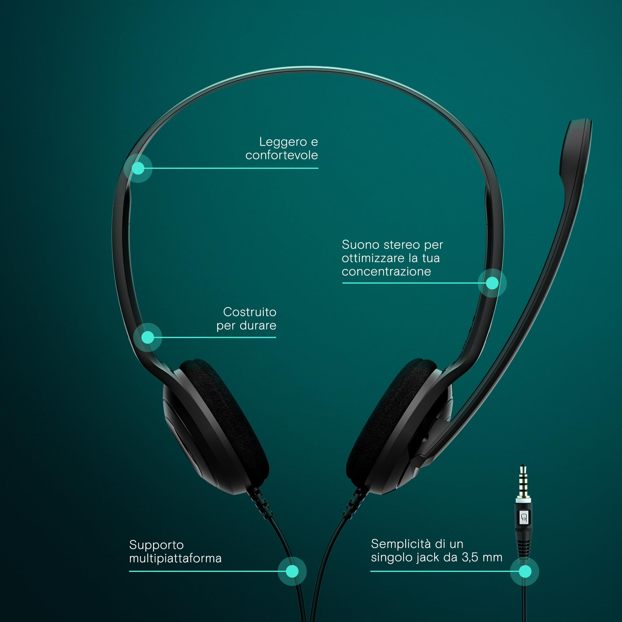 EPOS PC5 Chat Cuffie Cablate per PC Auricolari On-Ear Leggeri, Microfono Noise-Cancelling, Jack 3,5mm per Compatibilità Universale, Audio Cristallino Comfort Prolungato Ottimali Lavoro e Videomeeting
