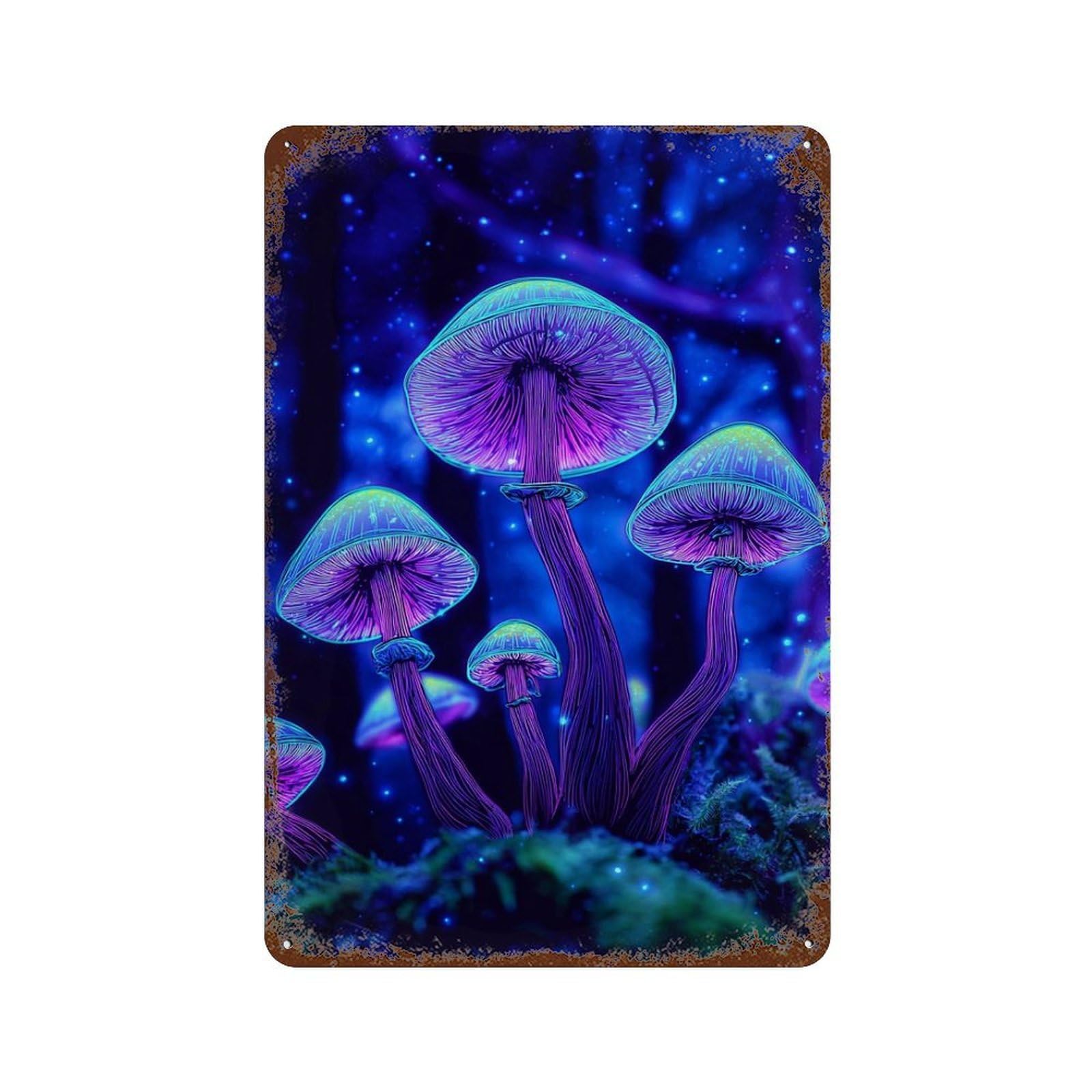 Glowing Forest Mushrooms Aged Metal Wall Plaque 11.8"x7.9", Classic Wall Plaque for Garage, Pub Or Kitchen