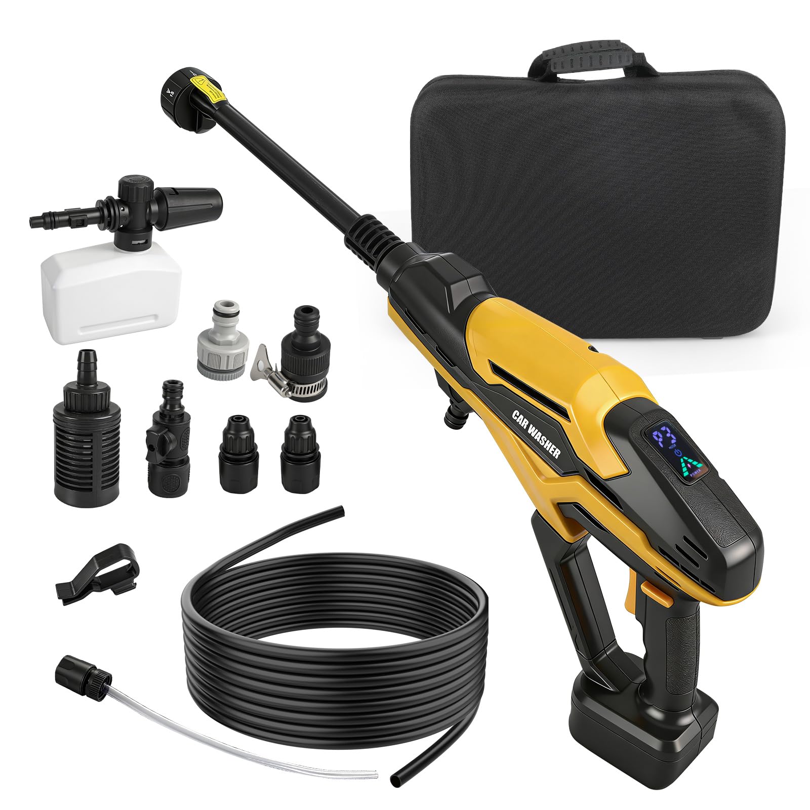 Limpiador de alta presión con batería para Dewalt 18/20 V, limpiador de alta presión portátil mejorado de 68 bares con 3 niveles ajustables, boquilla de pulverización 6 en 1 para riego de suelo de