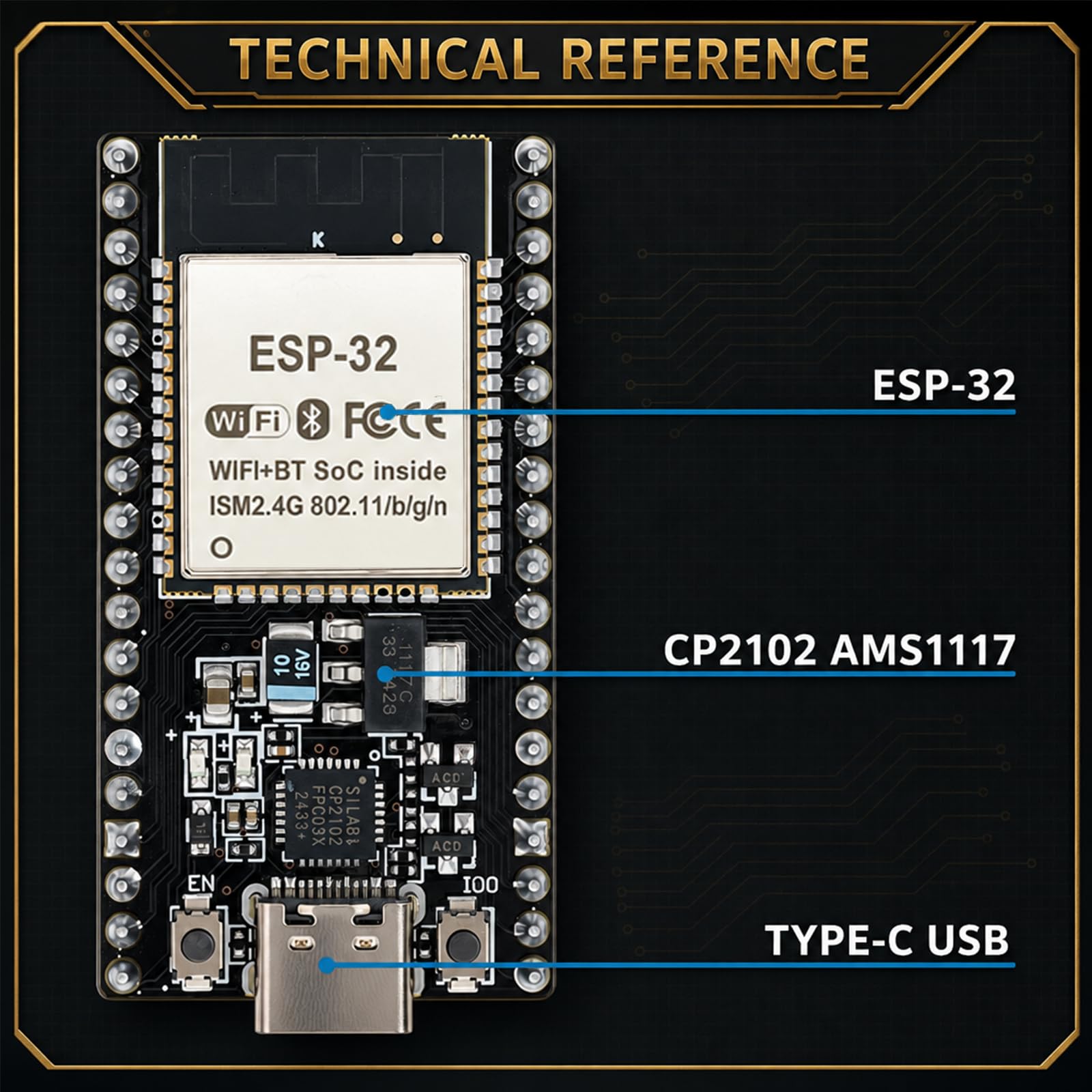 3-pak modułów płytki rozwojowej ESP32-DevKitC-32 (ESP-32D, ESP-32 CP2012 USB C z 38 pinami), obsługujące STA/AP/STA+AP, z dwurdzeniowym Wi-Fi + Bluetooth i interfejsem typu C.