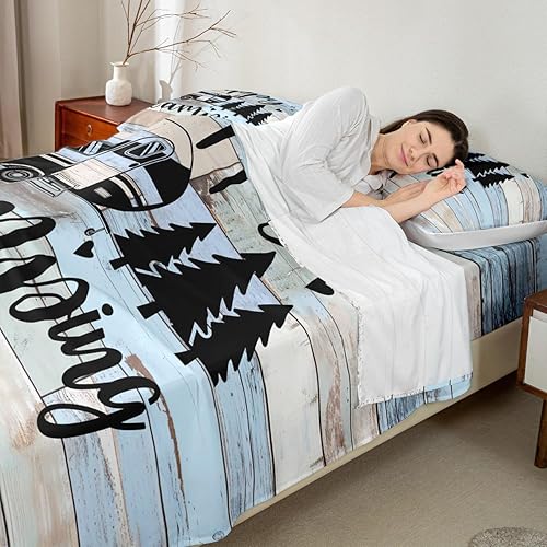 Vista 93 de Juego de sábanas para cámper tamaño matrimonial para niños y niñas, sábanas de madera para adolescentes de Happy Camping Farm, accesorios de Multi 04