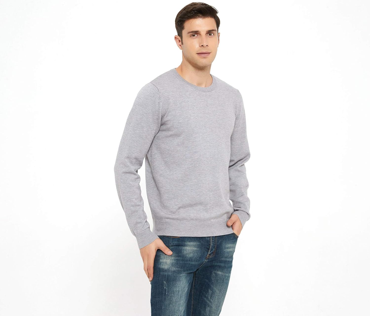 ZLUXURQ Men's Crewneck Long Sleeve Pullover Soft Striped Sweater